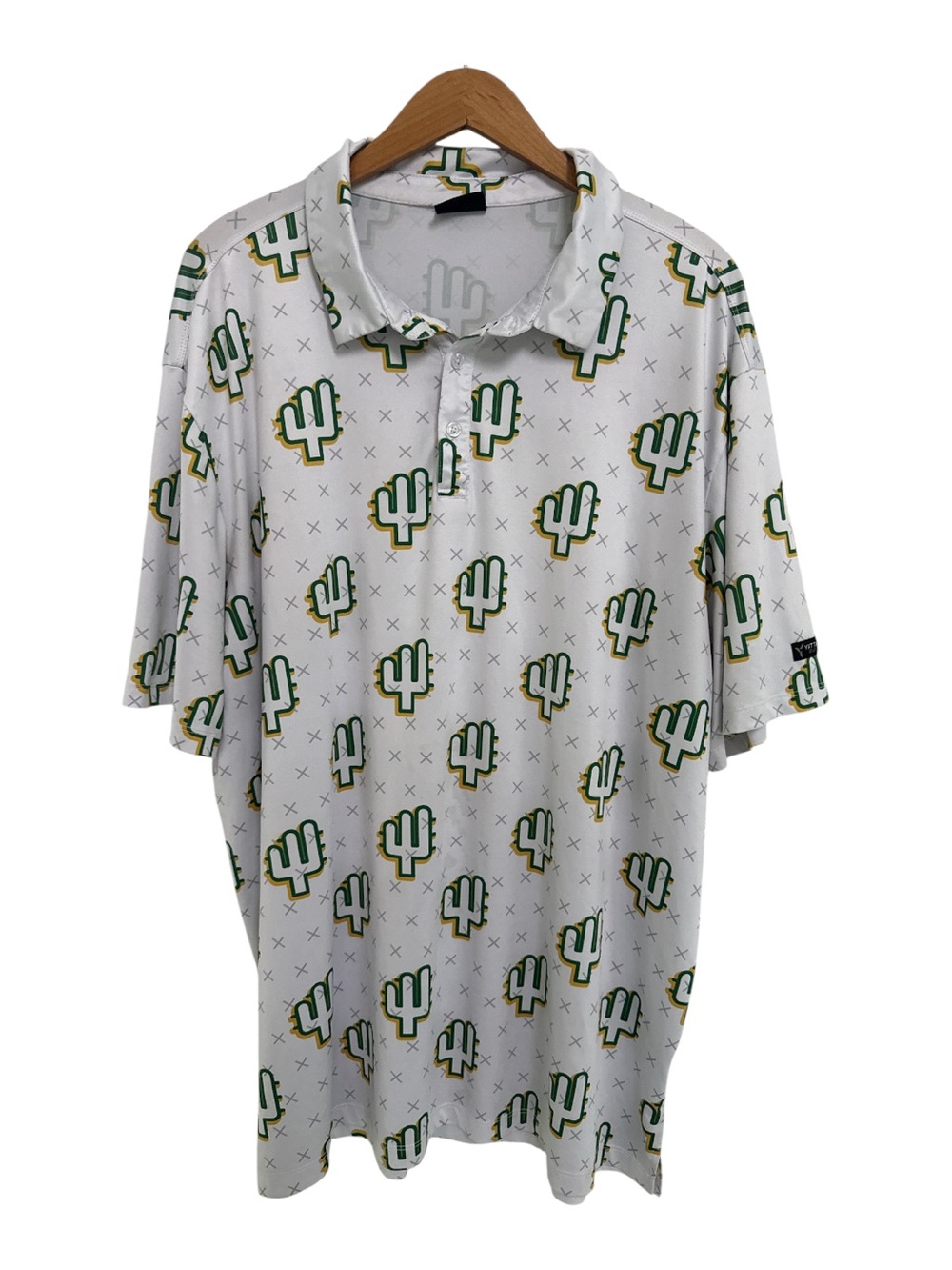 Yatta Golf Men's White Cactus Print Polo Golf Shirt